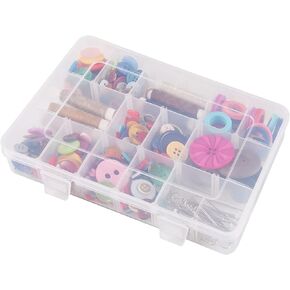 18 Grids Plastic Organizer Box with Dividers, Exptolii Clear Compartment Container Storage for Beads Crafts Jewelry Fishing Tackles, Size 7.9 x 6.2 x 1.2 in