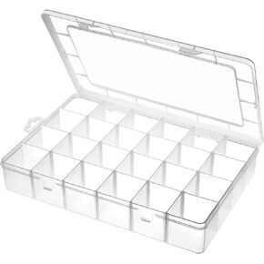 Gbivbe Large 24 Grids Plastic Organizer Box Adjustable Dividers,Clear Storage Box for Jewelry, Art DIY Crafts, Washi Tapes, Beads and Small Parts(Black, 1Pack)