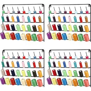4 Pack Sewing & Embroidery Thread Rack Wall-Mounted Thread Holder Metal Sewing Organizer with Hanging Tools, Large Thread Organizer, 32-Spool