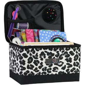 Everything Mary Collapsible Sewing Kit Organizer Box, Black & Blue Quilted - Supplies Storage Basket for Supplies and Accessories - Organization for Thread, Needles, Notions & Scissors