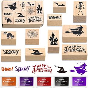 Woanger 15 Pcs Fall Wooden Rubber Stamps with Ink Pads Fall Style in Saudi Arabia