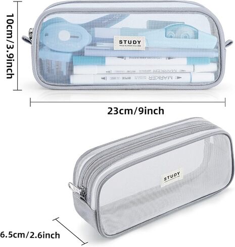 KALIDI Grid Mesh Pencil Case Pen Bag Clear Case Marker Pouch Multifonction Organizer Box Transparent case Makeup Bag Office College School Gift for adults Teen Girl Boy in Kuwait