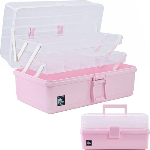 Creahaus 13 inch Art Craft Organizer Storage Box with 3 Layers, Multifunctional Plastic Tool Box with Handle for Sewing, Makeup, Medicine, Nail, Hair Accessories for Kids in Kuwait