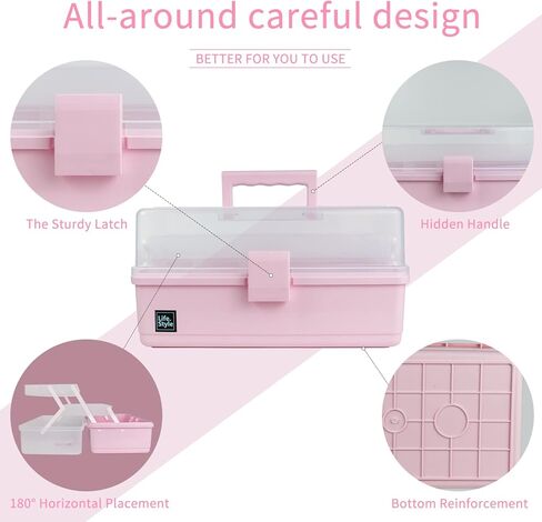 Creahaus 13 inch Art Craft Organizer Storage Box with 3 Layers, Multifunctional Plastic Tool Box with Handle for Sewing, Makeup, Medicine, Nail, Hair Accessories for Kids in Kuwait