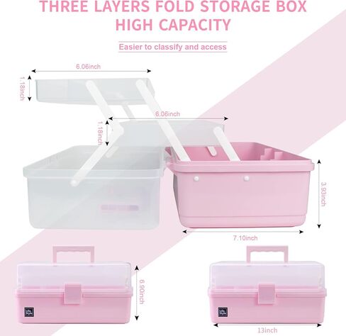 Creahaus 13 inch Art Craft Organizer Storage Box with 3 Layers, Multifunctional Plastic Tool Box with Handle for Sewing, Makeup, Medicine, Nail, Hair Accessories for Kids in Kuwait