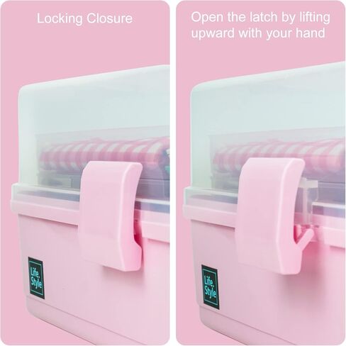 Creahaus 13 inch Art Craft Organizer Storage Box with 3 Layers, Multifunctional Plastic Tool Box with Handle for Sewing, Makeup, Medicine, Nail, Hair Accessories for Kids in Kuwait