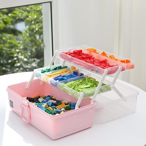 Creahaus 13 inch Art Craft Organizer Storage Box with 3 Layers, Multifunctional Plastic Tool Box with Handle for Sewing, Makeup, Medicine, Nail, Hair Accessories for Kids in Kuwait