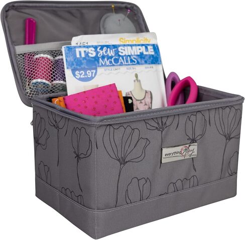 Everything Mary Collapsible Sewing Kit Organizer Box, Black & Blue Quilted - Supplies Storage Basket for Supplies and Accessories - Organization for Thread, Needles, Notions & Scissors in Saudi Arabia
