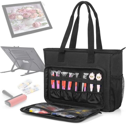 TORIBIO Carrying Bag for Diamond Painting Tools, Protective Case for Light Pad and Accessories, 19.3"x16.5"x6", Black, Bag Only in Kuwait