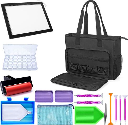 TORIBIO Carrying Bag for Diamond Painting Tools, Protective Case for Light Pad and Accessories, 19.3"x16.5"x6", Black, Bag Only in Kuwait