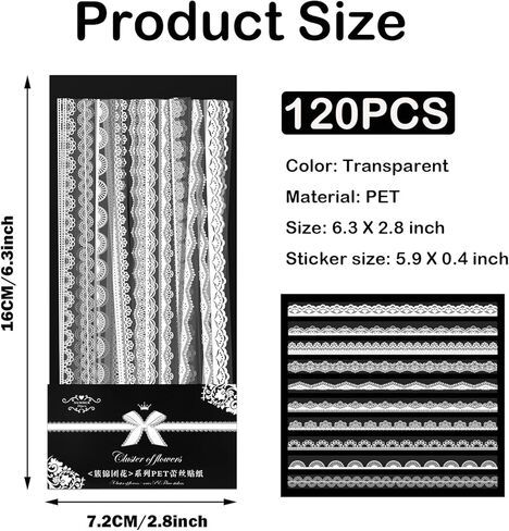 120 قطعة من ملصقات الدانتيل الشفافة، ملصقات دانتيل ذاتية اللصق لتزيين اطار الصور، مجموعة ملصقات دانتيل مقاومة للماء لتزيين سجل القصاصات وصنع البطاقات بنفسك واطار دفتر الملاحظات والالبوم يدويا in Kuwait