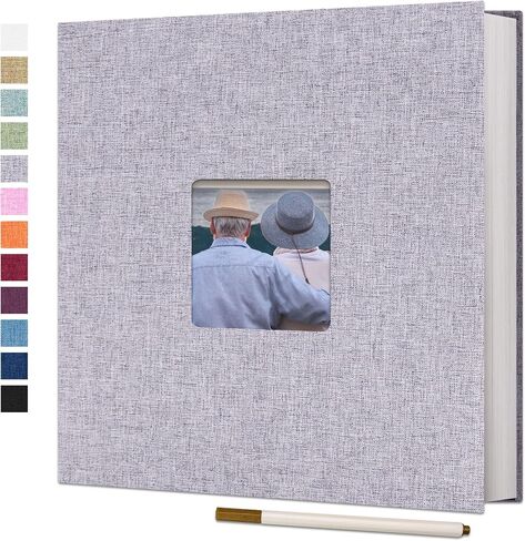 Vienrose Large Self Adhesive Photo Album with Window 11x10.6 40 Pages Black | Linen Cover, Scrapbook, Fits 4X6 8X10 Pictures, Metallic Pen Included, Diy in Kuwait