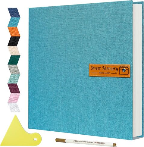 ألبوم صور كبير Spbapr، سجل قصاصات مغناطيسي ذاتي اللصق، ألبوم قصاصات DIY للصور مقاس 4x6 5x7 8x10، 40 صفحة من كتاب الذاكرة بغطاء من الكتان لحفلات الزفاف والحيوانات الأليفة الصغيرة، مع قلم معدني ولوحة كشط (فيروزي) in Kuwait