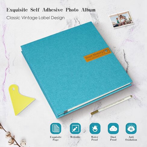 ألبوم صور كبير Spbapr، سجل قصاصات مغناطيسي ذاتي اللصق، ألبوم قصاصات DIY للصور مقاس 4x6 5x7 8x10، 40 صفحة من كتاب الذاكرة بغطاء من الكتان لحفلات الزفاف والحيوانات الأليفة الصغيرة، مع قلم معدني ولوحة كشط (فيروزي) in Kuwait