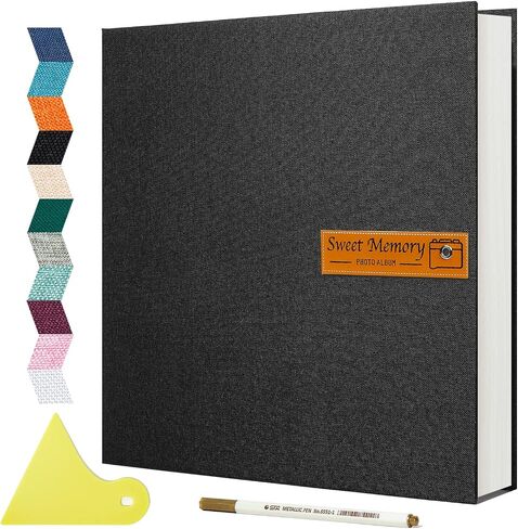 Large Photo Album Self Adhesive Magnetic Scrapbook,Scrapbook Album for 4x6 5x7 8x10 Picture,40 Pages Linen Cover Memory Book for Wedding Family Baby, with Metallic Pen and Scraping Plate(Grey) in Kuwait