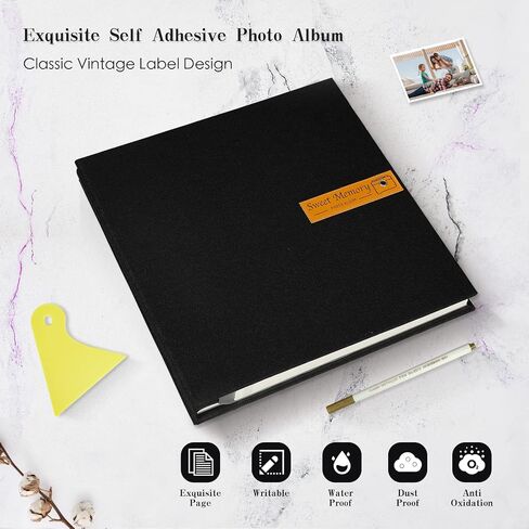 Large Photo Album Self Adhesive Magnetic Scrapbook,Scrapbook Album for 4x6 5x7 8x10 Picture,40 Pages Linen Cover Memory Book for Wedding Family Baby, with Metallic Pen and Scraping Plate(Grey) in Kuwait