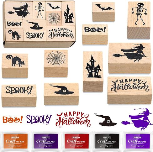 Woanger 15 Pcs Fall Wooden Rubber Stamps with Ink Pads Fall Style in Kuwait
