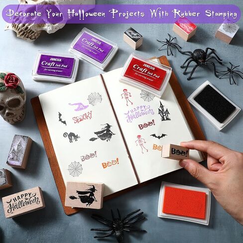 Woanger 15 Pcs Fall Wooden Rubber Stamps with Ink Pads Fall Style in Kuwait