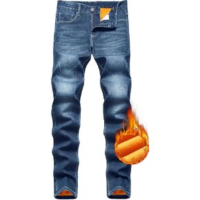 Qazel Vorrlon Men's Fleece Lined Jeans for Men Winter Warm Flannel Lined Jeans Mens Skinny Slim Fit Stretch Denim Pants