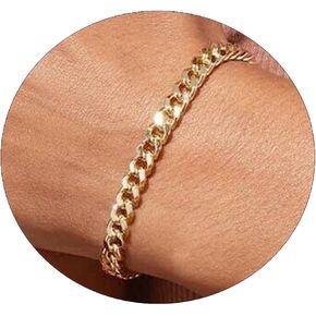 foyjoey 18K Gold Pearl Beaded Chain Bracelets for Women Adjustable Stainless Steel Dainty Thin Gold Box Cuban Twisted Link Chain Bracelet Bridesmaid Jewelry Gifts for Girls in Kuwait