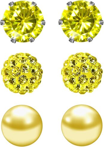 JewelrieShop جوهرة الميلاد ترصيع القرط مجموعة مكعب زركونيا أحجار الراين كريستال الكرة فو اللؤلؤ الفولاذ المقاوم للصدأ أقراط للنساء فتاة المجوهرات هدية (6 مم جولة، 3 أزواج) in Kuwait