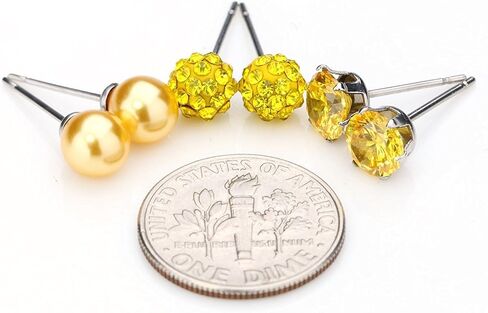 JewelrieShop جوهرة الميلاد ترصيع القرط مجموعة مكعب زركونيا أحجار الراين كريستال الكرة فو اللؤلؤ الفولاذ المقاوم للصدأ أقراط للنساء فتاة المجوهرات هدية (6 مم جولة، 3 أزواج) in Kuwait