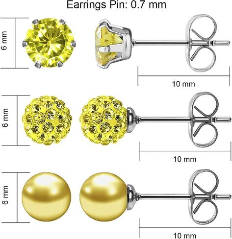 JewelrieShop جوهرة الميلاد ترصيع القرط مجموعة مكعب زركونيا أحجار الراين كريستال الكرة فو اللؤلؤ الفولاذ المقاوم للصدأ أقراط للنساء فتاة المجوهرات هدية (6 مم جولة، 3 أزواج) in Kuwait