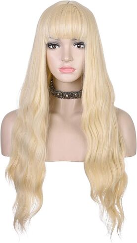 Long Wavy Black Wig with Bangs for Women Heat Resistant Synthetic Hair Wigs for Daily Use(Black) in Kuwait