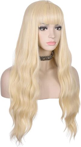 Long Wavy Black Wig with Bangs for Women Heat Resistant Synthetic Hair Wigs for Daily Use(Black) in Kuwait