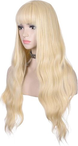 Long Wavy Black Wig with Bangs for Women Heat Resistant Synthetic Hair Wigs for Daily Use(Black) in Kuwait
