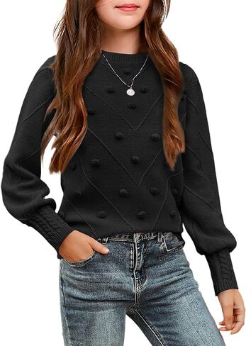 Arshiner Kid Girls Crew Neck Lantern Sleeve Sweater Cute Jumper Top Pullover Outwear 5-13Years in Saudi Arabia