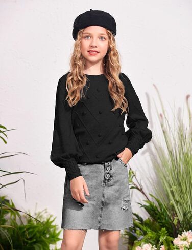 Arshiner Kid Girls Crew Neck Lantern Sleeve Sweater Cute Jumper Top Pullover Outwear 5-13Years in Saudi Arabia