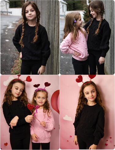 Arshiner Kid Girls Crew Neck Lantern Sleeve Sweater Cute Jumper Top Pullover Outwear 5-13Years in Saudi Arabia