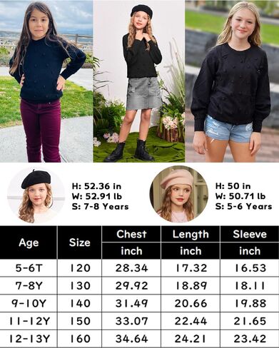Arshiner Kid Girls Crew Neck Lantern Sleeve Sweater Cute Jumper Top Pullover Outwear 5-13Years in Saudi Arabia