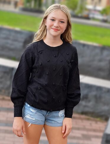 Arshiner Kid Girls Crew Neck Lantern Sleeve Sweater Cute Jumper Top Pullover Outwear 5-13Years in Saudi Arabia