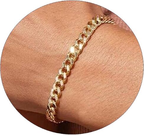 foyjoey 18K Gold Pearl Beaded Chain Bracelets for Women Adjustable Stainless Steel Dainty Thin Gold Box Cuban Twisted Link Chain Bracelet Bridesmaid Jewelry Gifts for Girls in Kuwait