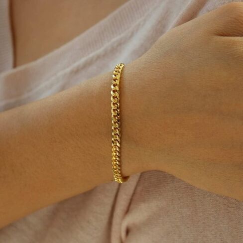 foyjoey 18K Gold Pearl Beaded Chain Bracelets for Women Adjustable Stainless Steel Dainty Thin Gold Box Cuban Twisted Link Chain Bracelet Bridesmaid Jewelry Gifts for Girls in Kuwait