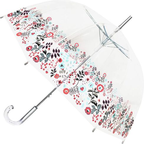 SMATI Paris - Lady’s Clear Birdcage Umbrella with white border – Transparent; Windproof; Auto open; Crystal style handle; French design; Dome shape umbrella in Kuwait