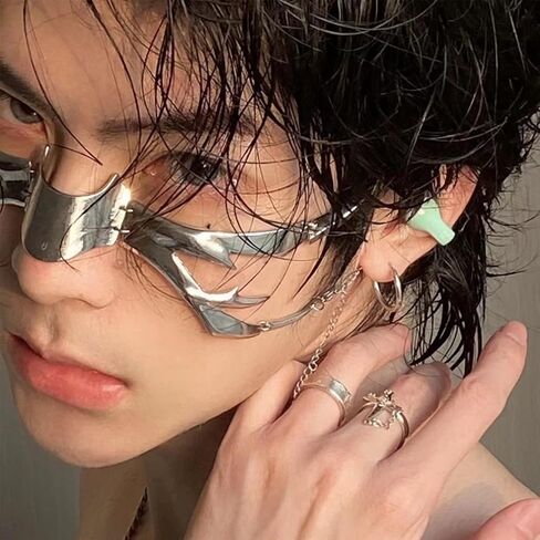 قناع تنكر KF Ornament CyberPunk Cyborg، قناع نصف وجه ماردي جراس قناع معدني سائل غير منتظم للوجه للنساء in Saudi Arabia