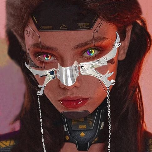 قناع تنكر KF Ornament CyberPunk Cyborg، قناع نصف وجه ماردي جراس قناع معدني سائل غير منتظم للوجه للنساء in Saudi Arabia