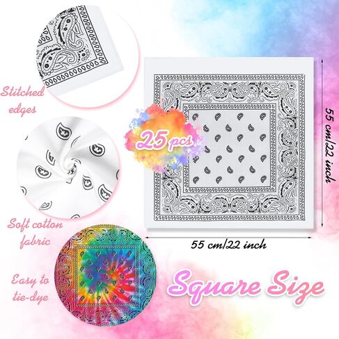 Tie Dye Paisley Bandanas Cowboy Hallowen Cotton Whit Bandanas Bulk Handkerchiefs for Men Women Cosplay Party Favors DIY in Saudi Arabia