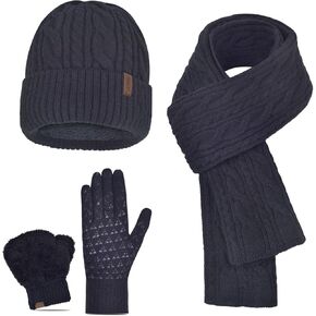 Men Winter Beanie Hat Touchscreen Gloves Scarf Set Warm Fleece Lined in Kuwait