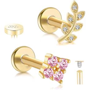 CHARMONLINE 925 Sterling Silver Opal Labret Studs 16G Labret Jewelry Labret Internally Threaded Earring Helix Studs Tragus Cartilage Conch Nose Piercing Body Jewelery Lip Monroe Studs