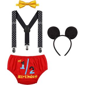 IMEKIS Baby Boys Half 1st 2nd عيد ميلاد كعكة سحق الزي غطاء حفاضات + الحمالات + ربطة عنق + عقال لدعائم الصور in Kuwait