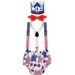 IMEKIS Baby Boys First 1st عيد ميلاد كعكة سحق الزي البرية غطاء حفاضة واحد + الحمالات + ربطة عنق + عقال لدعائم الصور in Kuwait