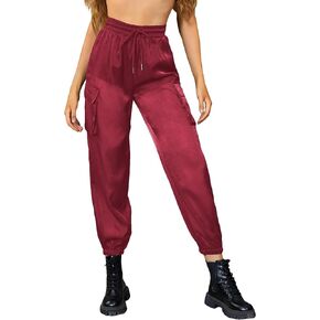 WDIRARA Women's Sheer Mesh High Waisted Straight Leg Cargo Pants with Pockets