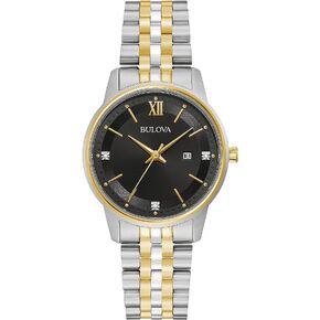 Bulova Ladies' Classic Diamond Two-Tone Gold Stainless Steel 3-Hand Calendar Date Quartz Watch