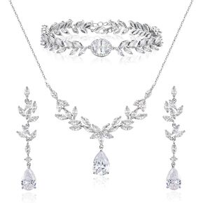 SWEETV Bridal Jewelry Set for Wedding, Cubic Zirconia Necklace Dangle Earrings Bracelet Set, Teardrop Marquise Brides Bridesmaids Wedding Prom Jewelry Sets for Women