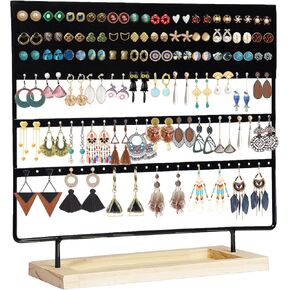 Earring Holder Organizer Stand - Earrings Display Rack 145 Holes Jewelry Holder Tower with Wooden Tray for Earrings Rings Black