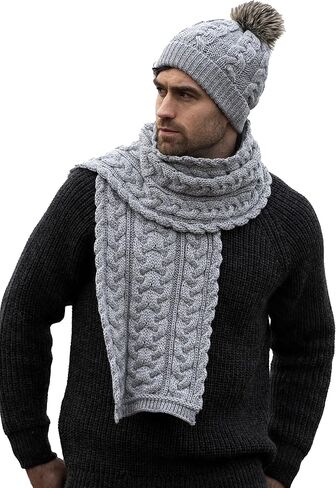 وشاح Aran Crafts الأيرلندي محبوك ثقيل الوزن للطقس البارد 25.4 سم × 152.4 سم (100% صوف ميرينو) in Saudi Arabia